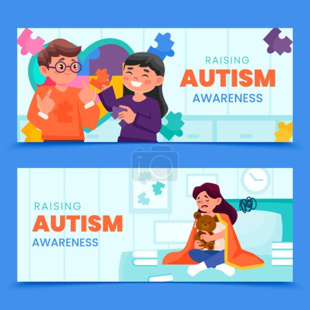 Téléchargez les photos : Bannières autisme en design plat - en image libre de droit