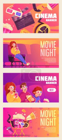 Téléchargez les photos : Set de cartes cinéma plat dessiné à la main - en image libre de droit