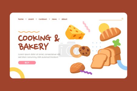 Téléchargez les photos : Page d'accueil de boulangerie en design plat - en image libre de droit