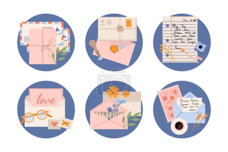 Photo for Hand drawn flat mail icons with illustration set collection - Royalty Free Image