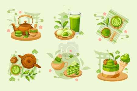 Téléchargez les photos : Compositions de thé Matcha au design plat - en image libre de droit