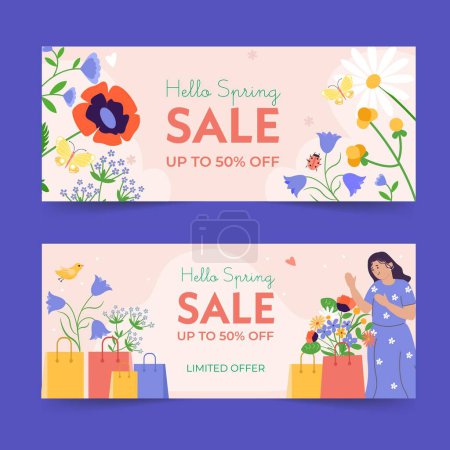 Photo for Hand drawn flat spring sale horizontal banner template - Royalty Free Image
