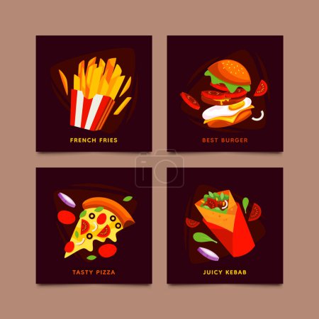 Foto de Fastfood restaurante conjunto de tarjetas de dibujos animados - Imagen libre de derechos