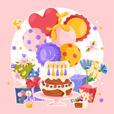 Photo for Hand drawn Birthday stickers composition - Royalty Free Image
