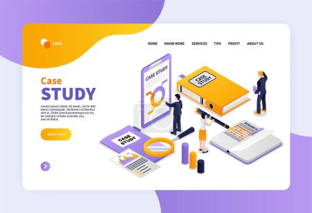 Photo for Case study landing page in isometric view - Royalty Free Image