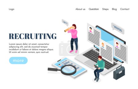 Photo for Recruiting agency isometric cartoon landing page template - Royalty Free Image