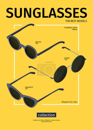 Foto de Plantilla de póster de gafas de sol isométricas con diferentes tipos de gafas - Imagen libre de derechos