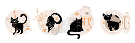 Téléchargez les photos : Silhouettes de chat compositions en dessin à la main - en image libre de droit