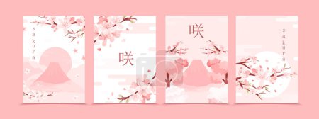 Photo for Sakura blossom cards in flat design - Royalty Free Image