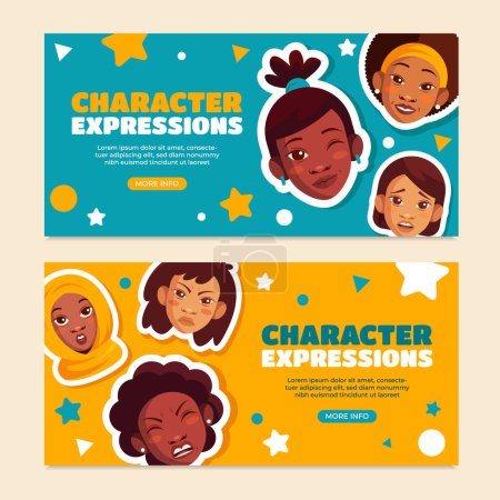 Photo for Character expression hand drawn banner set - Royalty Free Image