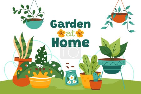 Téléchargez les photos : Jardin dessiné à la main à la maison fond avec des plantes - en image libre de droit