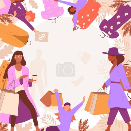 Women shopping background in flat design
