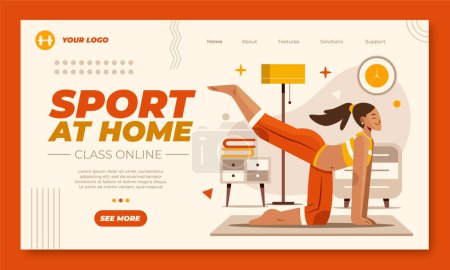 Photo for Home workout hand drawn cartoon landing page - Royalty Free Image