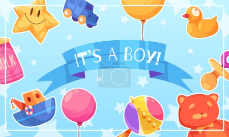 Photo for Cartoon baby shower composition background with a ribbon for a b - Royalty Free Image