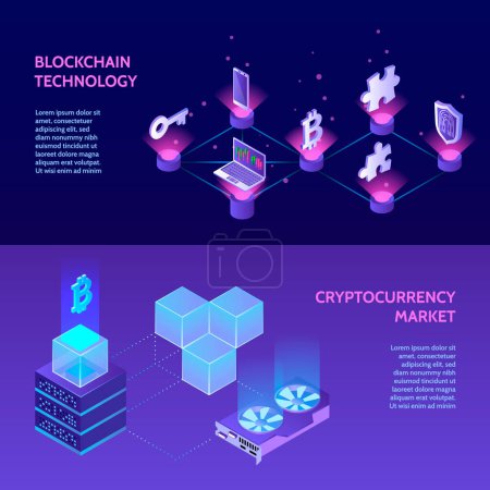 Isometric cryptocurrency banner set