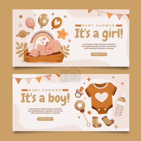 Photo for Hand drawn flat baby shower horizontal banner template collectio - Royalty Free Image