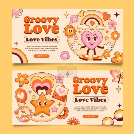 Téléchargez les photos : Bannières d'amour groovy dessinées à la main - en image libre de droit