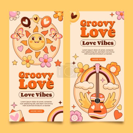 Téléchargez les photos : Bannières d'amour groovy dessinées à la main - en image libre de droit