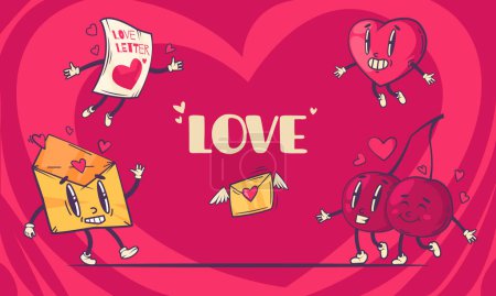 Photo for Hand drawn groovy love background - Royalty Free Image