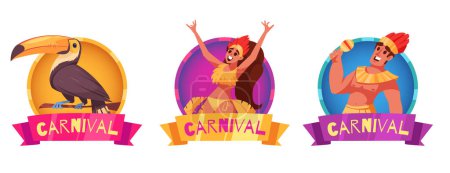 Téléchargez les photos : Dessin à la main dessin animé plat brésilien carnaval icône illustration ensemble - en image libre de droit