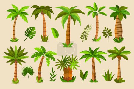 Photo for Hand drawn flat palm trees original collection with different ty - Royalty Free Image