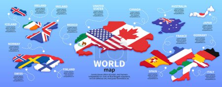 Isometric countries infographics template