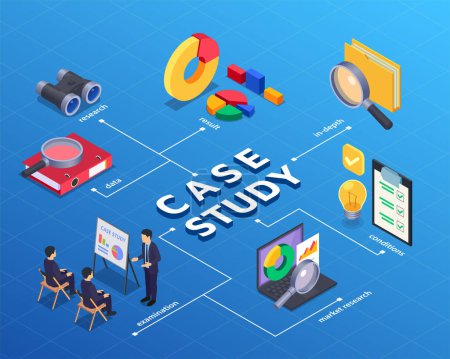 Photo for Case study infographics in isometric view - Royalty Free Image
