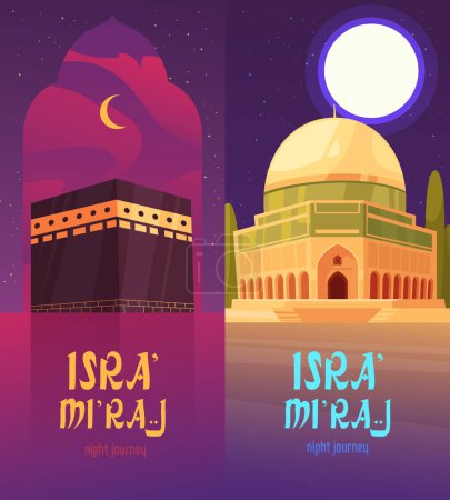 Téléchargez les photos : Bannière Isra Miraj en design plat - en image libre de droit