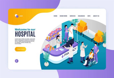 Photo for Health workers landing page in isometric view - Royalty Free Image