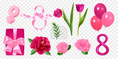 Photo for Realistic women day elements set collection with flowers and sym - Royalty Free Image
