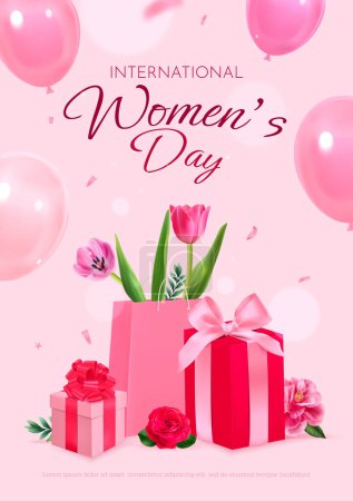 Photo for Realistic women day poster template with balloons and presents o - Royalty Free Image