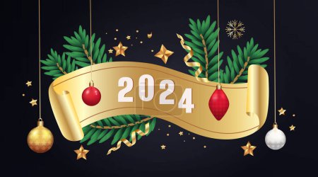 Foto de Banner horizontal de año nuevo 2024 en estilo realista - Imagen libre de derechos