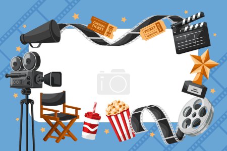 Photo for Hand drawn flat cinema frame background with film elements - Royalty Free Image
