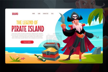 Téléchargez les photos : Pirate page d'atterrissage aventure dans le design plat - en image libre de droit