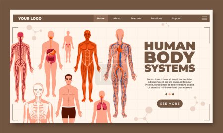 Photo for Flat human body organ systems landing page template with organs - Royalty Free Image