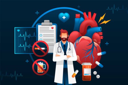 Téléchargez les photos : Illustration par gradient de maladie cardiovasculaire avec un médecin - en image libre de droit