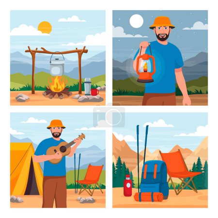 Photo for Hand drawn cartoon hiking composition set - Royalty Free Image