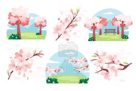 Photo for Sakura blossom compositions in flat design - Royalty Free Image