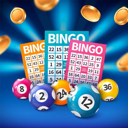 Photo for Realistic bingo composition background with lottery cards and ba - Royalty Free Image