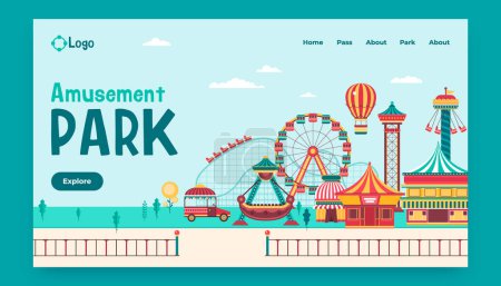 Téléchargez les photos : Page de destination du parc d'attractions plat dessiné à la main - en image libre de droit