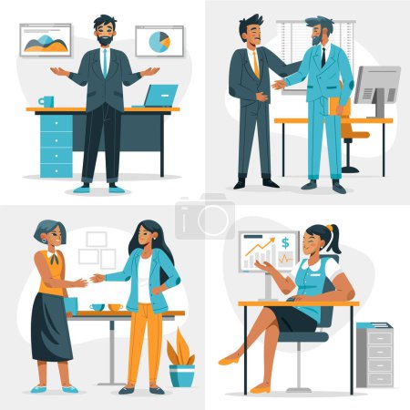 Photo for Hand drawn cartoon Business scenes composition set - Royalty Free Image