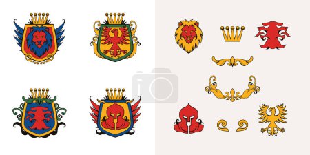 Foto de Iconos de emblema heráldico en diseño dibujado a mano - Imagen libre de derechos