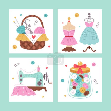 Photo for Sewing cards in flat design - Royalty Free Image