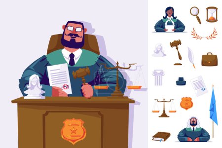 Photo for Justice illustration and icons in flat design - Royalty Free Image