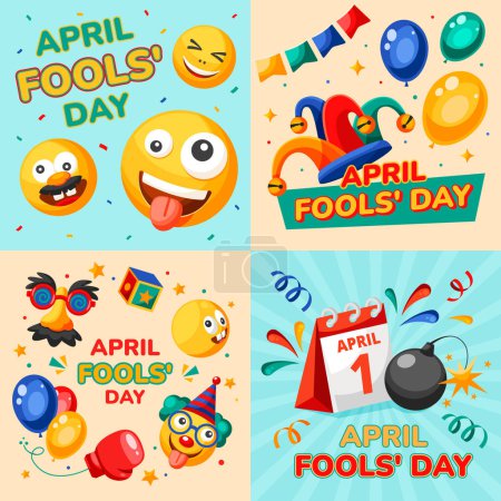 Photo for Hand drawn april fools day square illustration set with emojis - Royalty Free Image