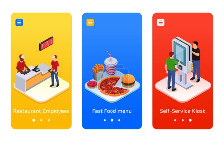 Fast food restaurant app design in isometric view