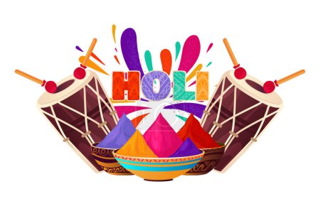 Téléchargez les photos : Fond de composition de festival holi plat dessiné à la main avec colorf - en image libre de droit