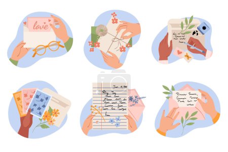 Photo for Hand drawn flat mail mini illustration set collection with lette - Royalty Free Image