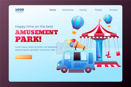 Photo for Amusement park flat cartoon landing page - Royalty Free Image