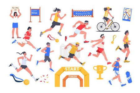 Téléchargez les photos : Éléments de marathon urbain au design plat - en image libre de droit